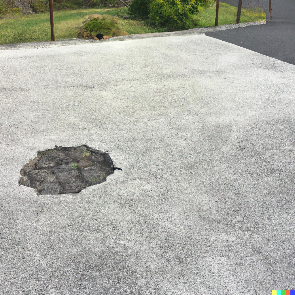 realistic concrete driveway in new zealand with a pot hole